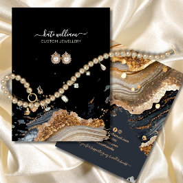 Calligraphy Zwart Goud Agaat Oorbel Displaykaart Visitekaartje