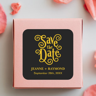 Calligraphy Zwart Goud Trouw Save the Date Vierkante Sticker