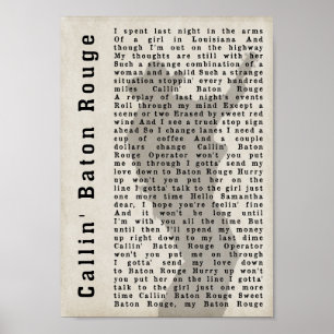 Callin' Baton Rouge Shadow Song Lyric Print