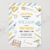 Calling All Builders Kids Boy Birthday Invitation Kaart (Voorkant / Achterkant)