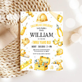 Calling All Builders Kids Boy Birthday Invitation Kaart