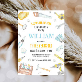Calling All Builders Kids Boy Birthday Invitation Kaart