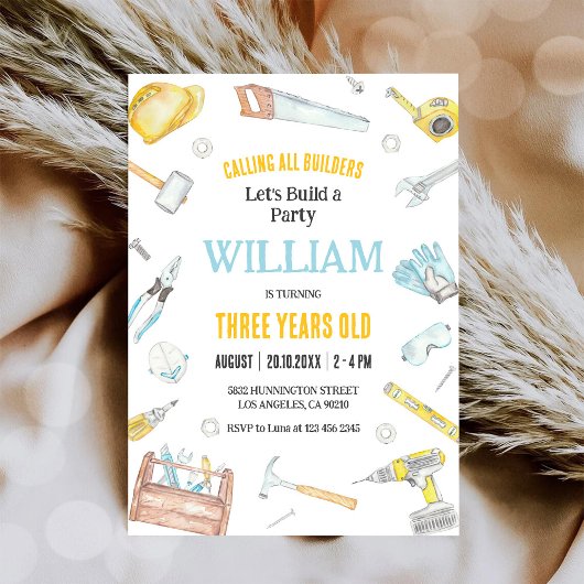 Calling All Builders Kids Boy Birthday Invitation Kaart