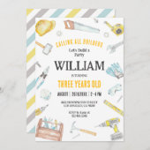 Calling All Builders Kids Boy Birthday Invitation Kaart (Voorkant / Achterkant)