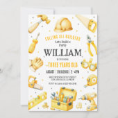 Calling All Builders Kids Boy Birthday Invitation Kaart (Voorkant)