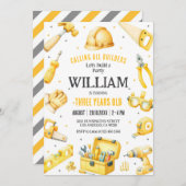 Calling All Builders Kids Boy Birthday Invitation Kaart (Voorkant / Achterkant)