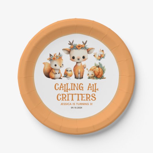 Calling All Critters Woodland Fall Kids' Birthday  Papieren Bordje (Voorkant)