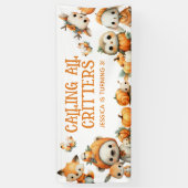 Calling All Critters Woodland Fall Kids' Birthday Spandoek (Verticaal)