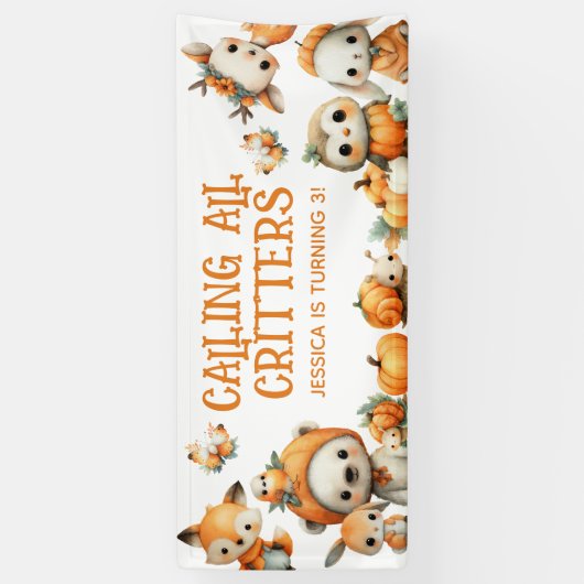 Calling All Critters Woodland Fall Kids' Birthday Spandoek (Verticaal)