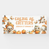 Calling All Critters Woodland Fall Kids' Birthday Spandoek (Horizontaal)