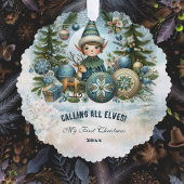 Calling All Elves Snow Christmas Card Ornament