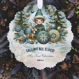 Calling All Elves Snow Christmas Card Ornament