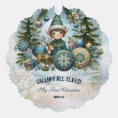 Calling All Elves Snow Christmas Card Ornament (Voorkant)