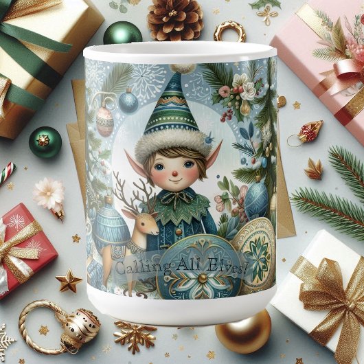 Calling All Elves Snowflake Christmas Party Funky Koffiemok