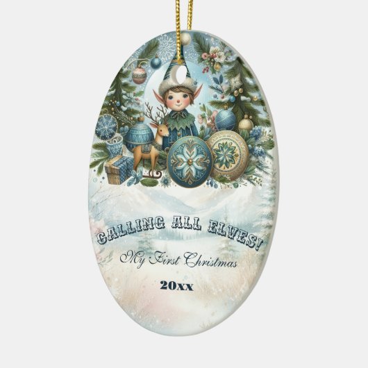 Calling All Elves Snowflake Christmas Party Invite Keramisch Ornament (Links)