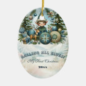 Calling All Elves Snowflake Christmas Party Invite Keramisch Ornament (Voorkant)