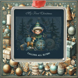 Calling All Elves Snowflakes My First Christmas Metalen Ornament