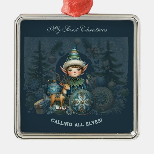 Calling All Elves Snowflakes My First Christmas  Metalen Ornament (Voorkant)