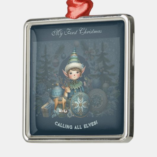 Calling All Elves Snowflakes My First Christmas  Metalen Ornament (Links)