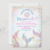 Calling All Mermaids Girl Birthday Invitation. Kaart (Voorkant)
