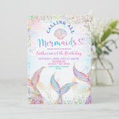 Calling All Mermaids Girl Birthday Invitation. Kaart (Staand voorkant)