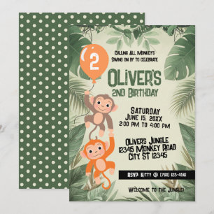 'Calling All Monkeys' 2e verjaardagsuitnodiging  Kaart