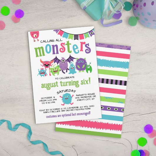 Calling All Monsters Kids Halloween Birthday Party Kaart