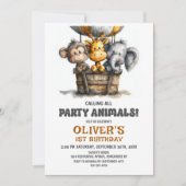 Calling all Party Animals 1st Birthday Party Kaart (Voorkant)