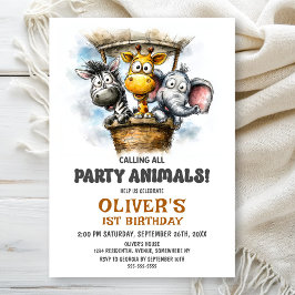 Calling all Party Animals 1st Birthday Party Kaart