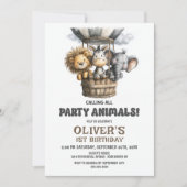 Calling all Party Animals 1st Birthday Party Kaart (Voorkant)
