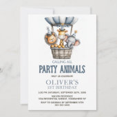 Calling All Party Animals 1st Birthday Party Kaart (Voorkant)