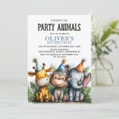 Calling All Party Animals 1st Birthday Party Kaart (Staand voorkant)