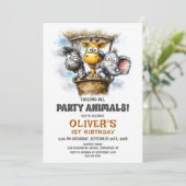 Calling all Party Animals 1st Birthday Party Kaart (Staand voorkant)