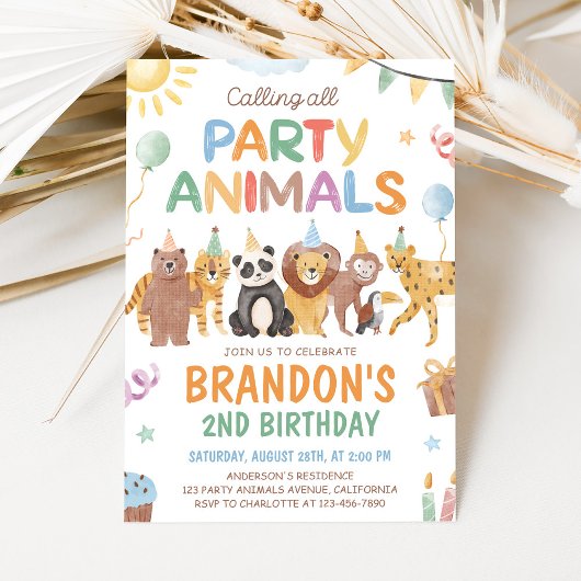 Calling All Party Animals Birthday Invitation Kaart