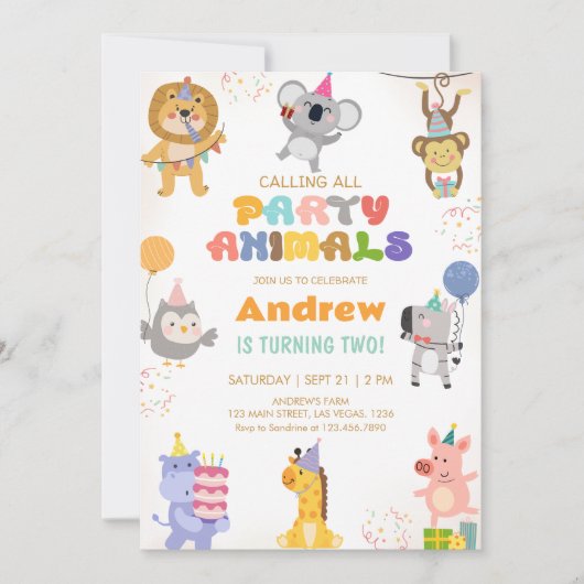 Calling All Party Animals Birthday Kaart (Voorkant)