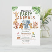 Calling All Party Animals Birthday Safari Party Kaart (Staand voorkant)