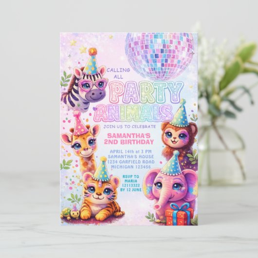 Calling All Party Animals Disco Ball Birthday Kaart (Staand voorkant)