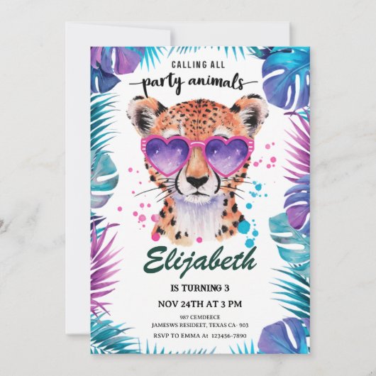 Calling All Party Animals Leopard Birthday Kaart (Voorkant)