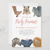 Calling All Party Animals Pink Safari Birthday Kaart (Voorkant)