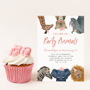 Calling All Party Animals Pink Safari Birthday Kaart