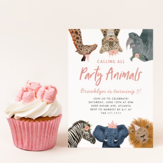 Calling All Party Animals Pink Safari Birthday Kaart