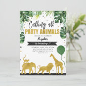 Calling All Party Animals Safari Birthday Kaart (Staand voorkant)