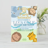 Calling All Party Animals Safari Jungle Birthday Kaart (Staand voorkant)