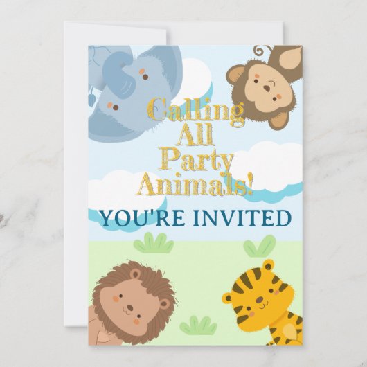 Calling All Party Animals Safari Jungle Birthday Kaart (Achterkant)
