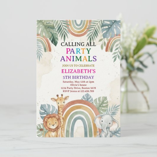 Calling All Party Animals Safari Zoo Birthday Kaart (Staand voorkant)