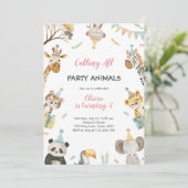 Calling All Party Animals Safari Zoo Birthday Kaart (Staand voorkant)