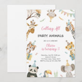 Calling All Party Animals Safari Zoo Birthday Kaart (Voorkant / Achterkant)