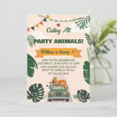 Calling All Party Animals Safari Zoo Birthday Kaart (Staand voorkant)