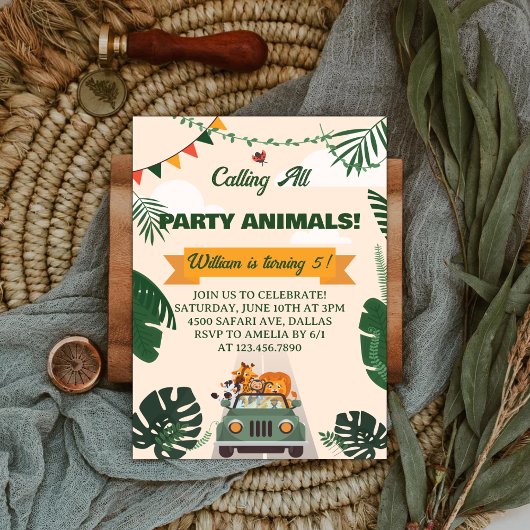 Calling All Party Animals Safari Zoo Birthday Kaart