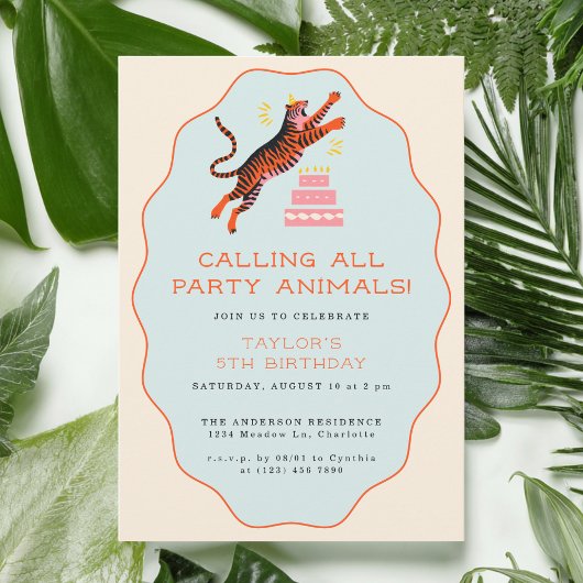Calling All Party Animals Tiger Kids Birthday Kaart
